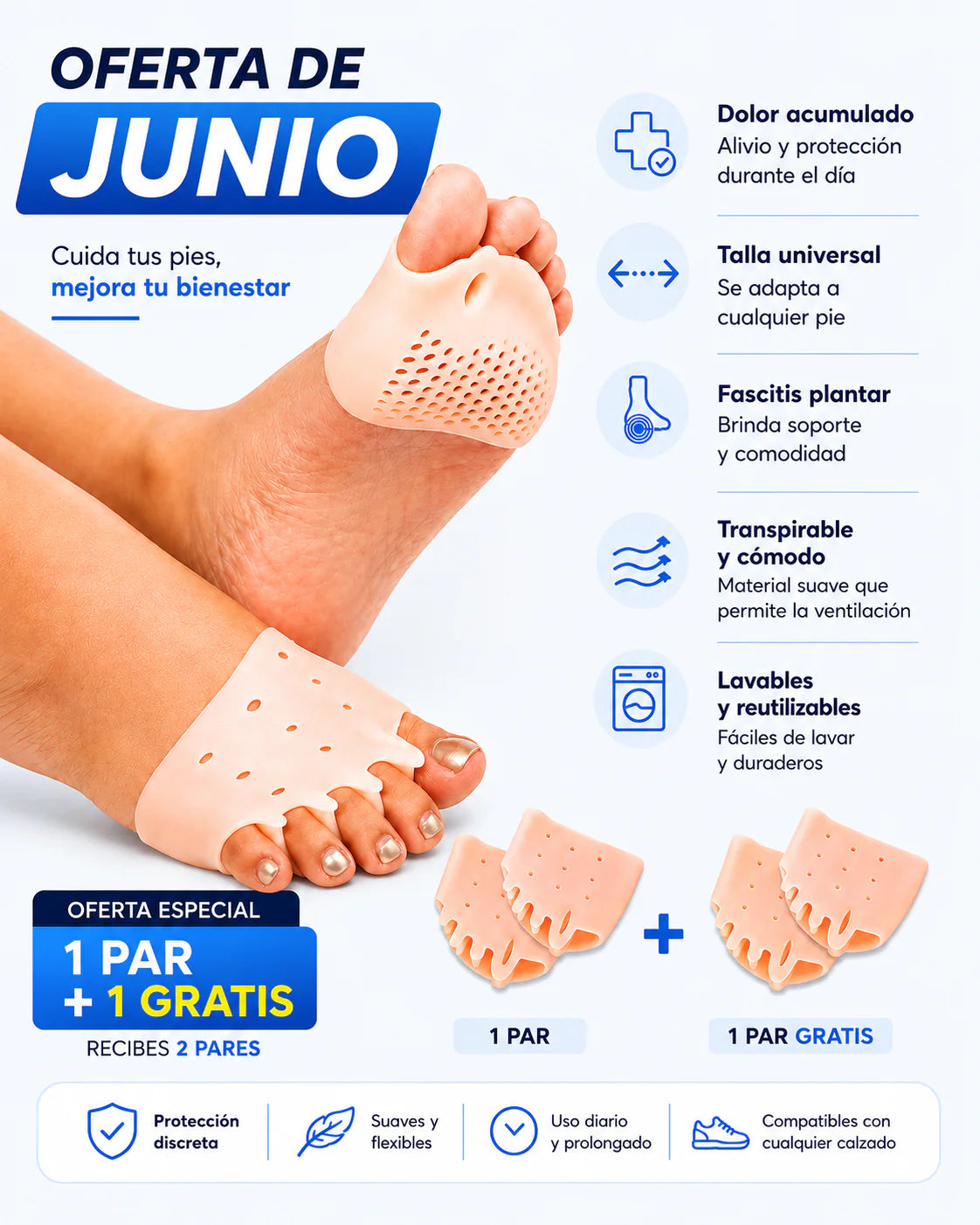 2 PARES + 2 GRATIS (Recibes 4 Pares) - Almohadillas terapéuticas con Separador de dedos l PharmaToe™
