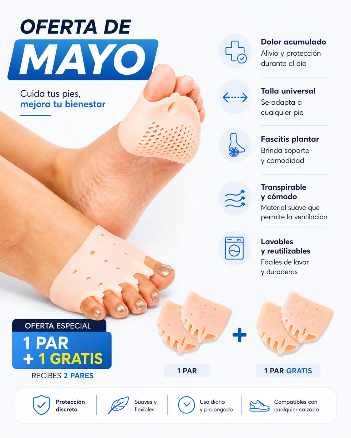 Almohadillas terapéuticas con Separador de dedos l PharmaToe™